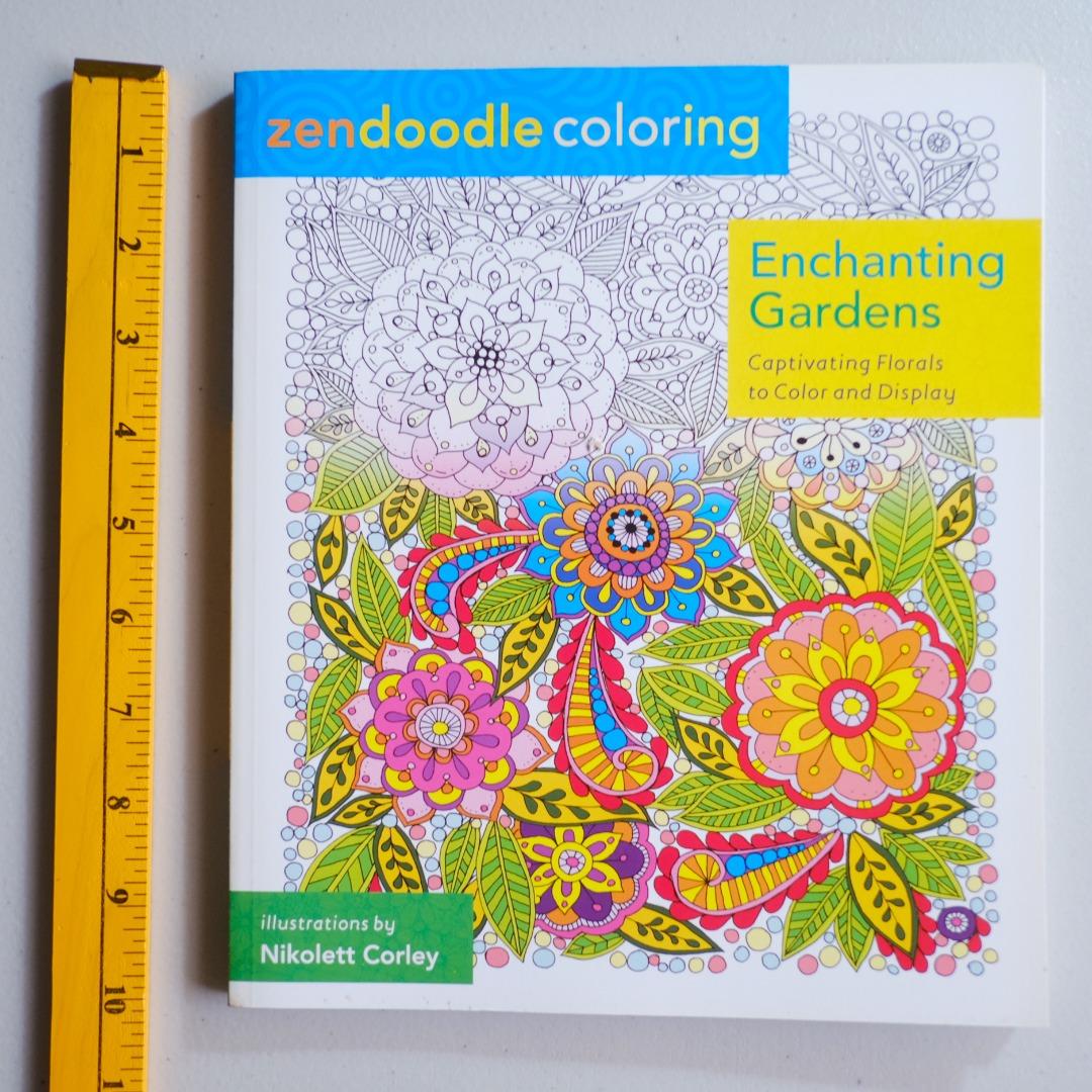 ZENDOODLE COLORING BOOK For Markers & Pencils Enchanting Gardens 60 Designs  New