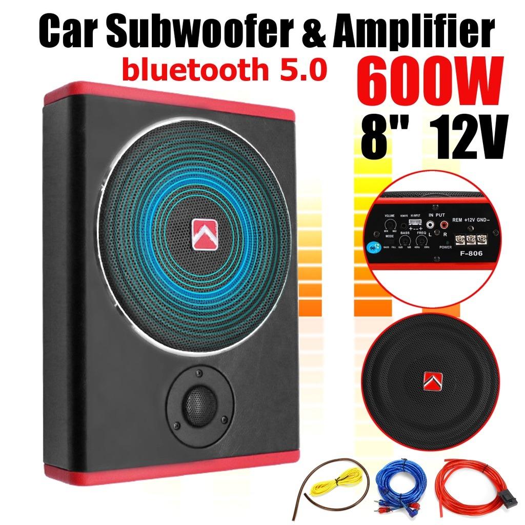 12V Car Amplifier Subwoofer 8” 600W Car Audio Slim Under Seat Active