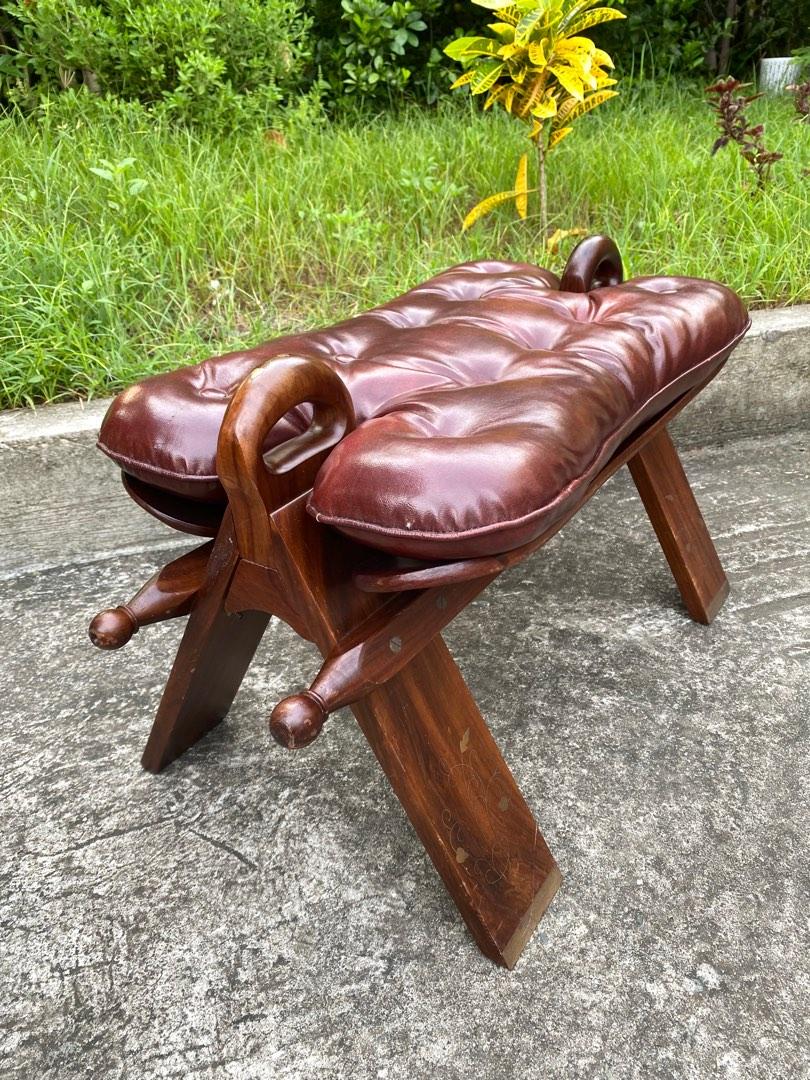 1960s Moroccan Camel Saddle Stool with Marquetry detachable