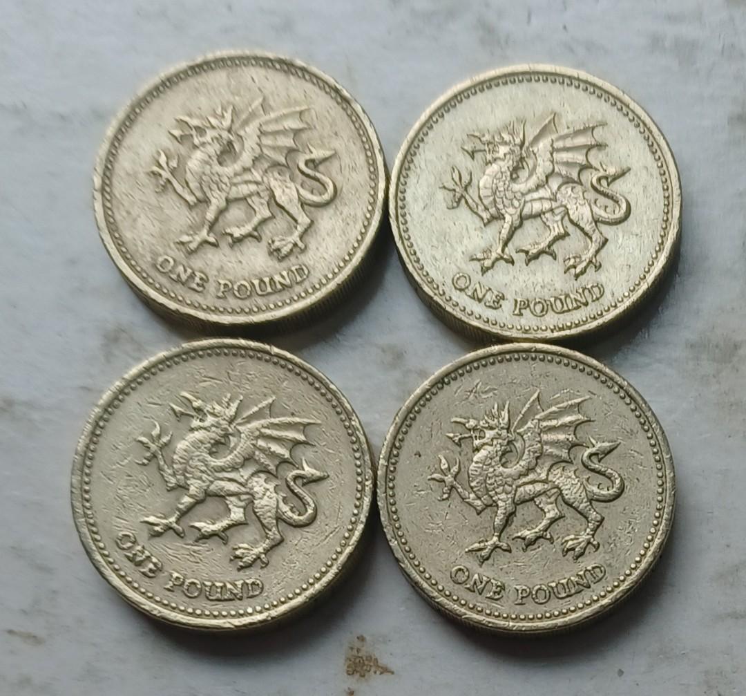 英國1995年1英鎊硬幣共4枚(品相實物如圖), 興趣及遊戲, 收藏品及紀念品, 錢幣- Carousell