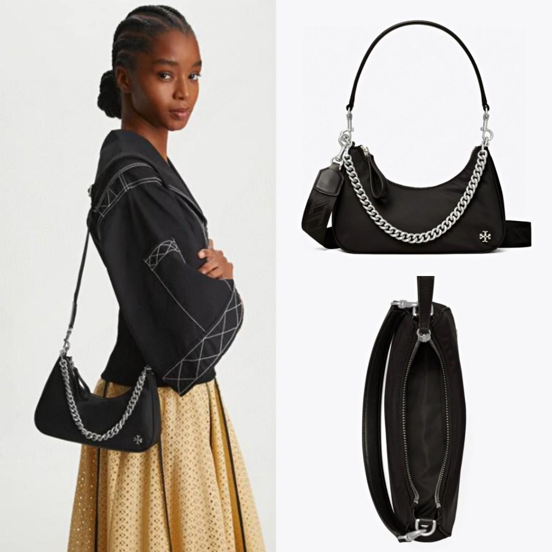 4 TORY BURCH 151 MERCER NYLON SMALL CRESCENT BAG