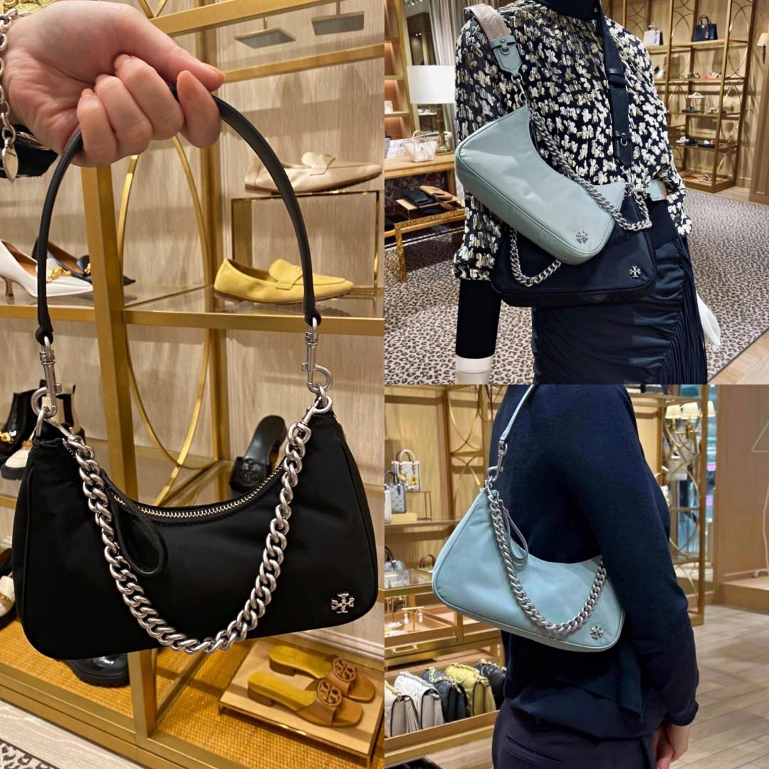 即発★TORY BURCH★ Small 151Mercer Nylon Shoulder Bag 88885 Tory Burch Mercer Small Nylon Crescent Bag Black – Balilene
