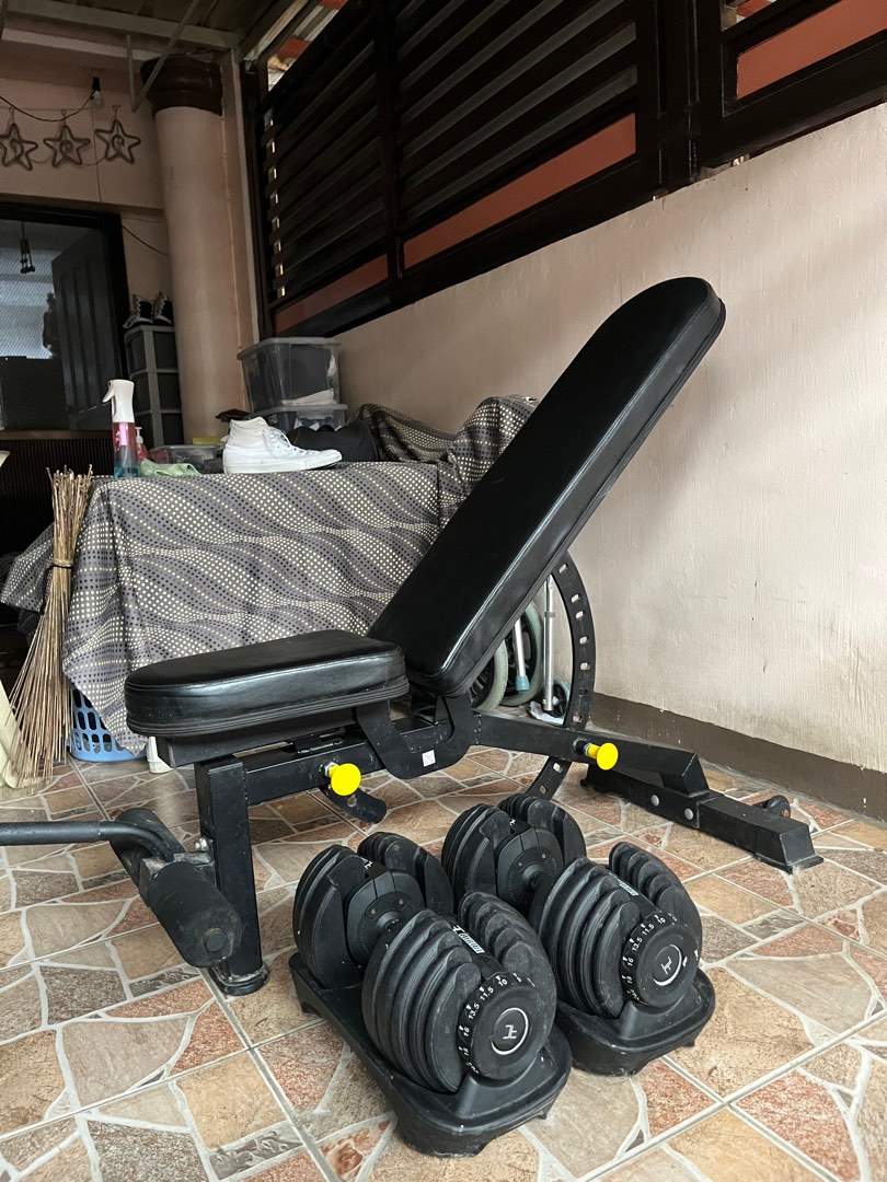 Adjustable Dumbbells and Bench (Sold as set), Sports Equipment