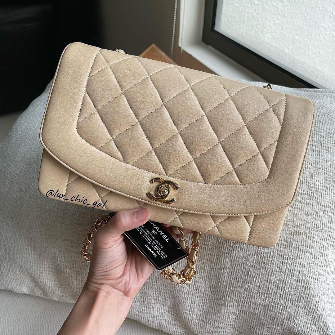 AUTHENTIC CHANEL Beige Diana Medium 10 Flap Bag 24k Gold Hardware 🤎FULL  BOX SET, Luxury, Bags & Wallets on Carousell