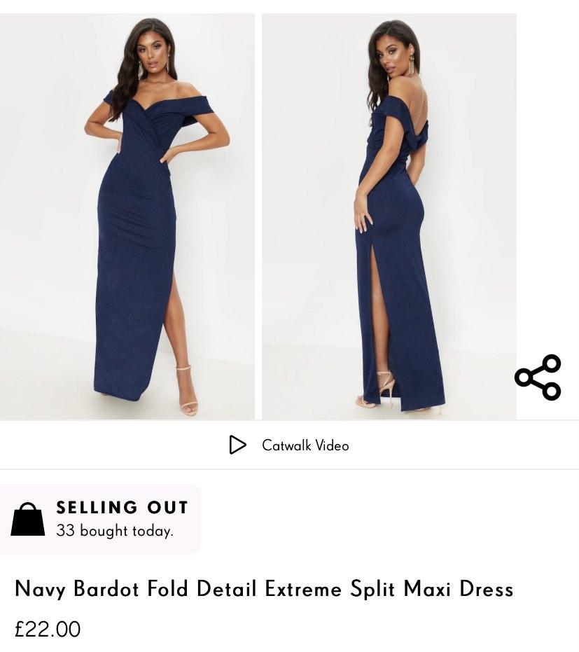 Navy Bardot Extreme Split Maxi Dress