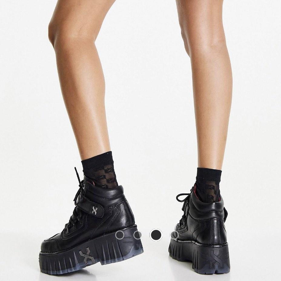 Bronx Flatform Chunky Boots in Black Leather