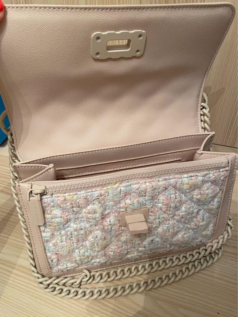 Micaela Tweed Quilted Chain Bag - Light Pink