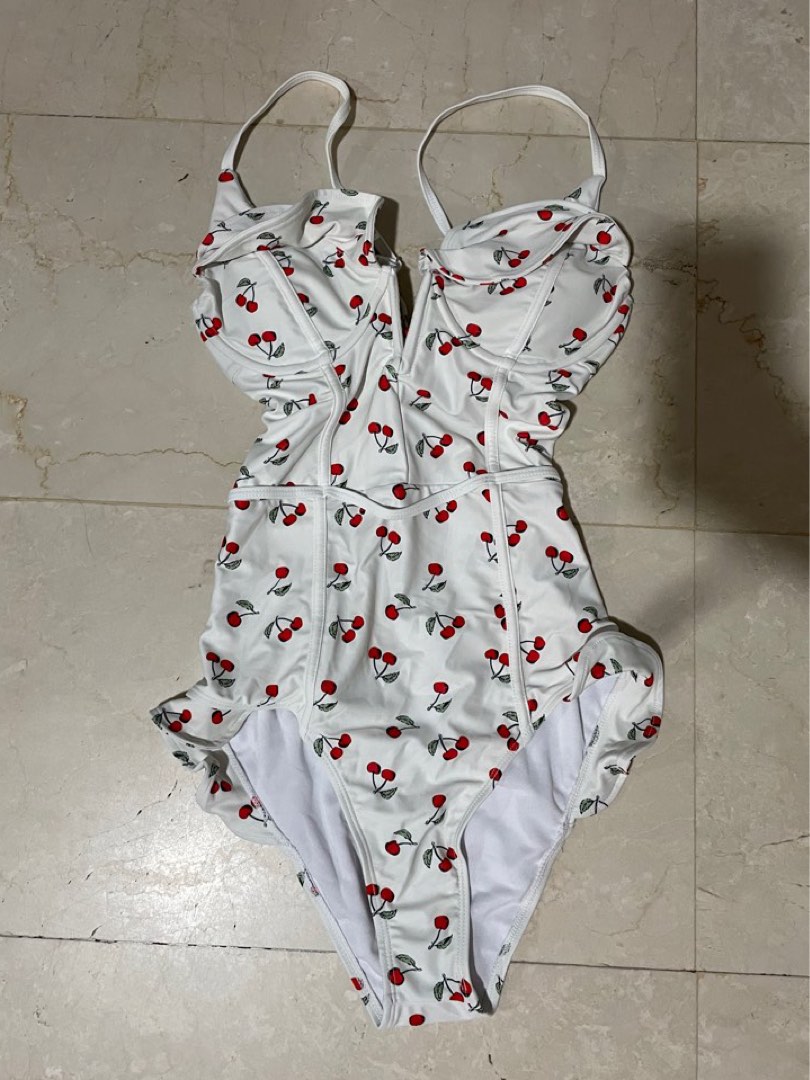 Cherry one piece swimsuit in white, Women's Fashion, Swimwear, Bikinis