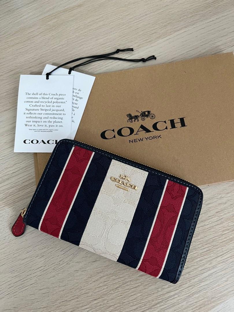 Coach Medium Id Zip Wallet In Signature Jaquard With Stripe, Women's