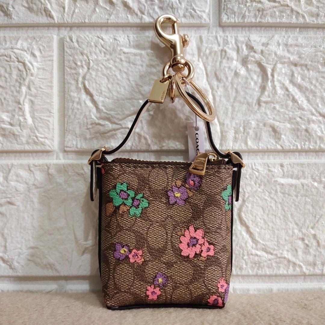 Coach Mini Val Duffle Bag Charm In Signature Canvas Floral Print Khaki  Keychain