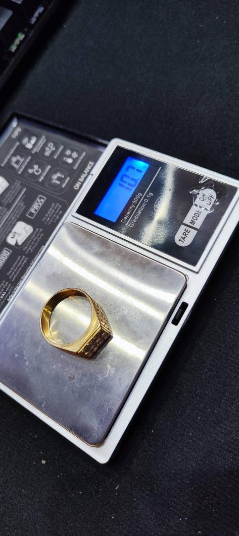 Diamond Ring for Men solid gold (Category: Jewelry) located in Antipolo. Submitted by patchsky (Listing ID 1182361944, Image 1). Description: Bought 55k from a jewelry store. Twelve small diamonds almost 2ct VS1 clarity, HK Setting. 14k solid gold at 10.7 grams. Good for big fingers, size 11-12. 0*9*3*6*9*4*4*0*1*6*0 Available for a meetup around the Marikina area for checking. RFS: too much jewelry already.