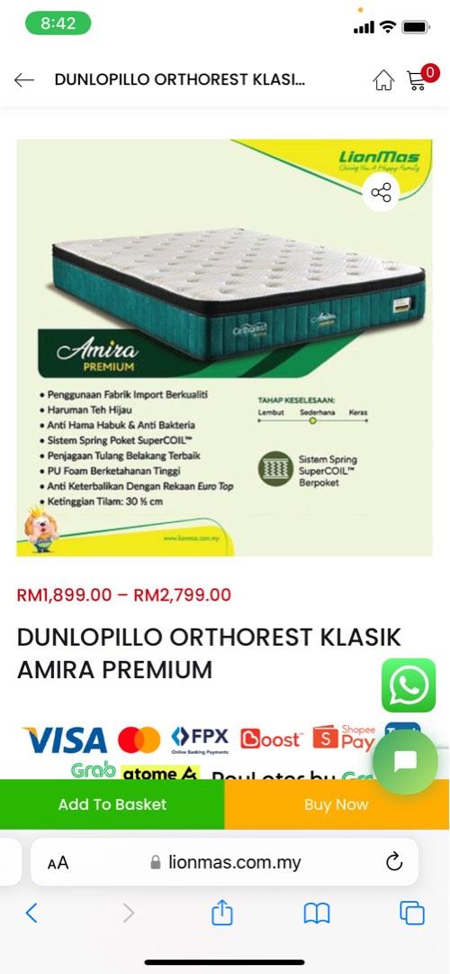 Dunlopillo Queen Mattress Orthorest Klasik Amira Premium, Furniture