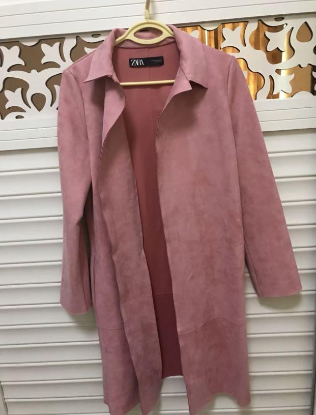 zara pink suede trench coat