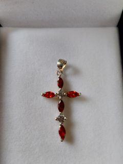 Garnet & signity stones in Original 925 silver setting Pendant. Made in Italy