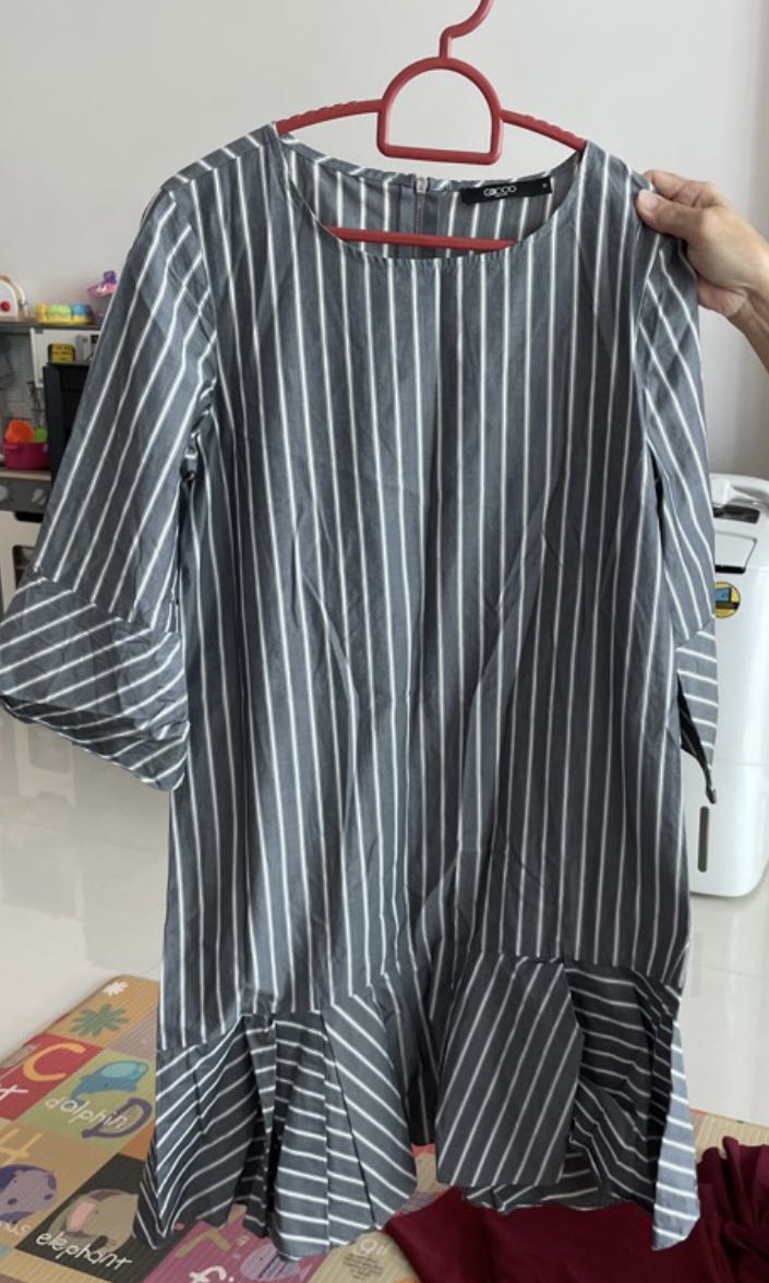 Destene Dress, White/Grey Stripe main image 1