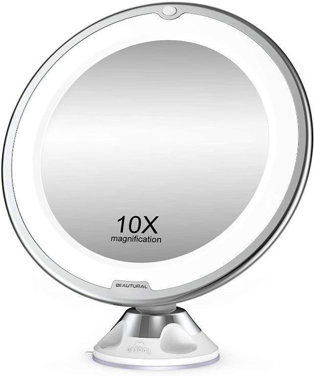 360-Degree Rotation Two Power Options 3 Light Modes HD Reflection AEVO 10X Magnifying Lighted Makeup Mirror Stepless Dimming Easy Installation 30-LED Vanity Mirror 