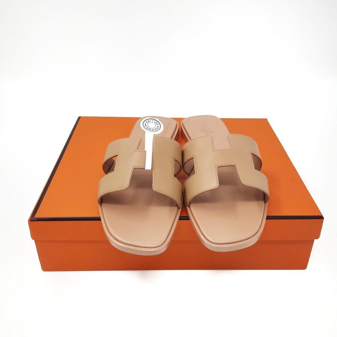 HERMES ORAN SANDALS IN BOX CALFSKIN (ROSE / SIZE 37) *ACTUAL PHOTOS