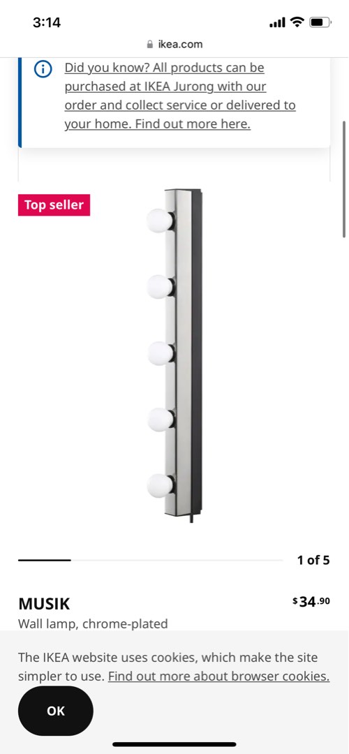 IKEA MUSIK Wall lamp, chromeplated, Furniture & Home Living, Lighting