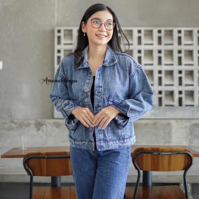 jaket denim crop oversize jeans wanita kekinian cewe jepang import