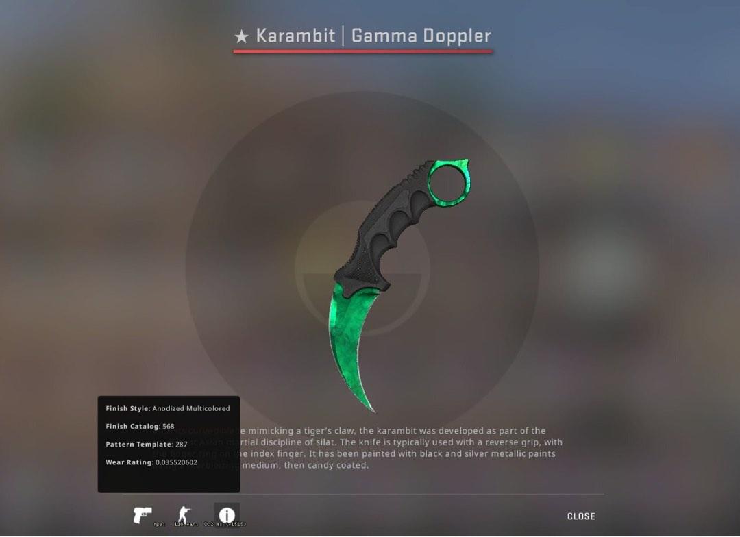 Csgo knife Karambit Gamma Doppler FULL EMERALD Factory New CSGO, Video Gaming, Gaming