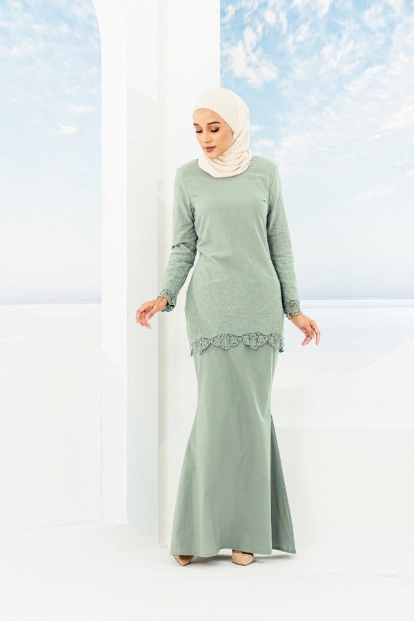 Kurung sulam kasih abadi mint green Women s Fashion Muslimah