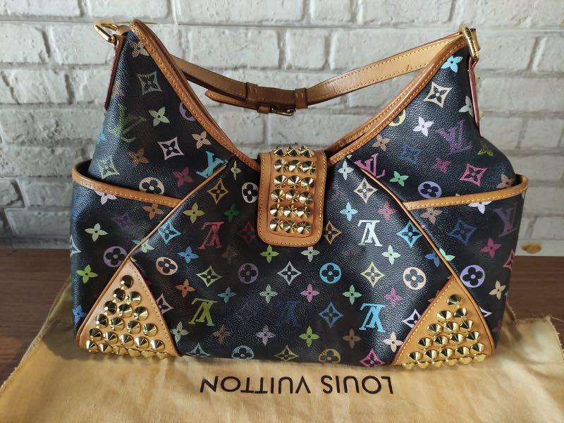 Auth LOUIS VUITTON CHRISSIE MM HAND TOTE BAG BLACK MULTI-COLOR M40310