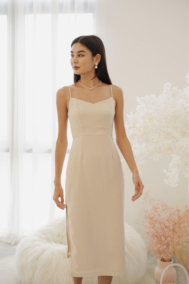 Mikayla Tyanna Midi Cami Dress in Beige Women s Fashion Dresses