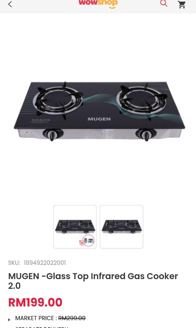 Mugen Glass Top Infrared Gas Cooker Dapur gas TV Home