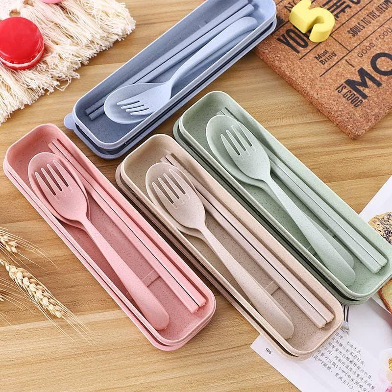 Reusable　Wheat　Home　on　Gift,　Furniture　Chopsticks　Knife　Living,　Dinnerware　Durable　Bundle　Cutlery　Straw　Portable　Spoon　Cutlery　Kitchenware　Set　Tableware,　Fork　Carousell