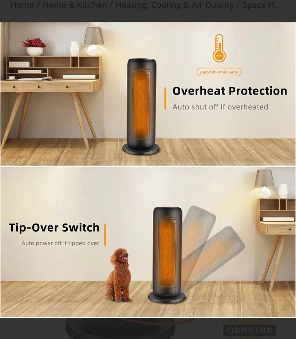 Space Heaters for Indoor Use, 1500W Electric Portable Ceramic Tower Heater  for Large Room with Thermostat, Fast Heating Oscillating Heater with