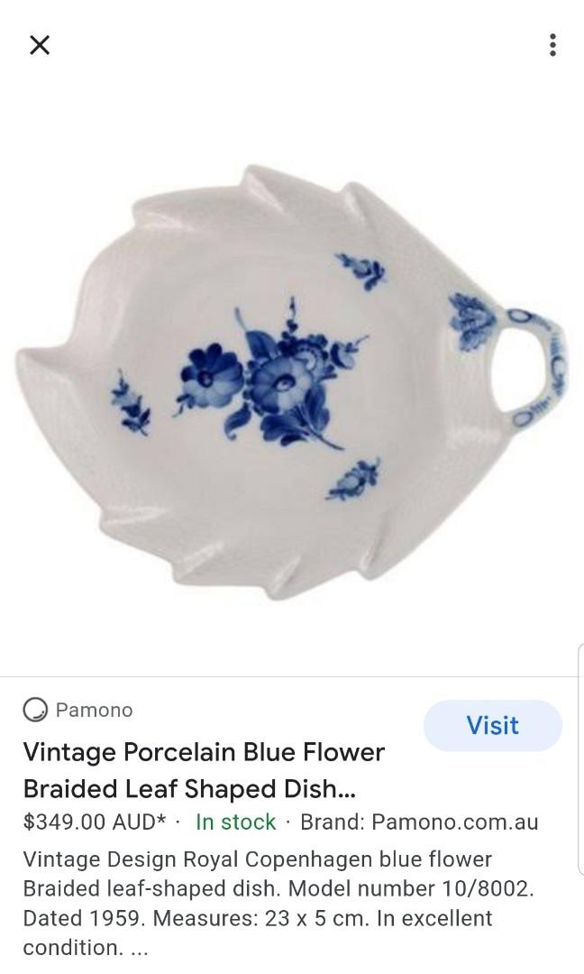 Royal Copenhagen Blue Flower Braided Leaf-Shaped Dish, Model Number 10/8002