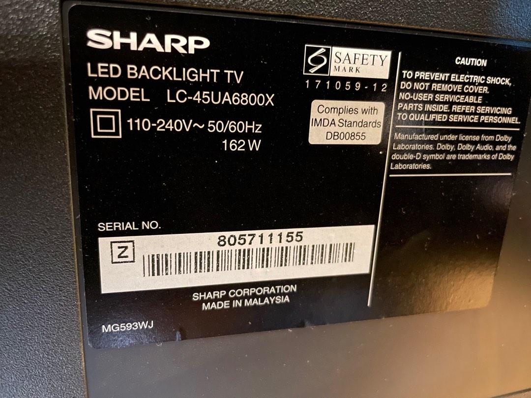 Sharp LED Backlight TV LC-45UA6800X, TV & Home Appliances, TV ...