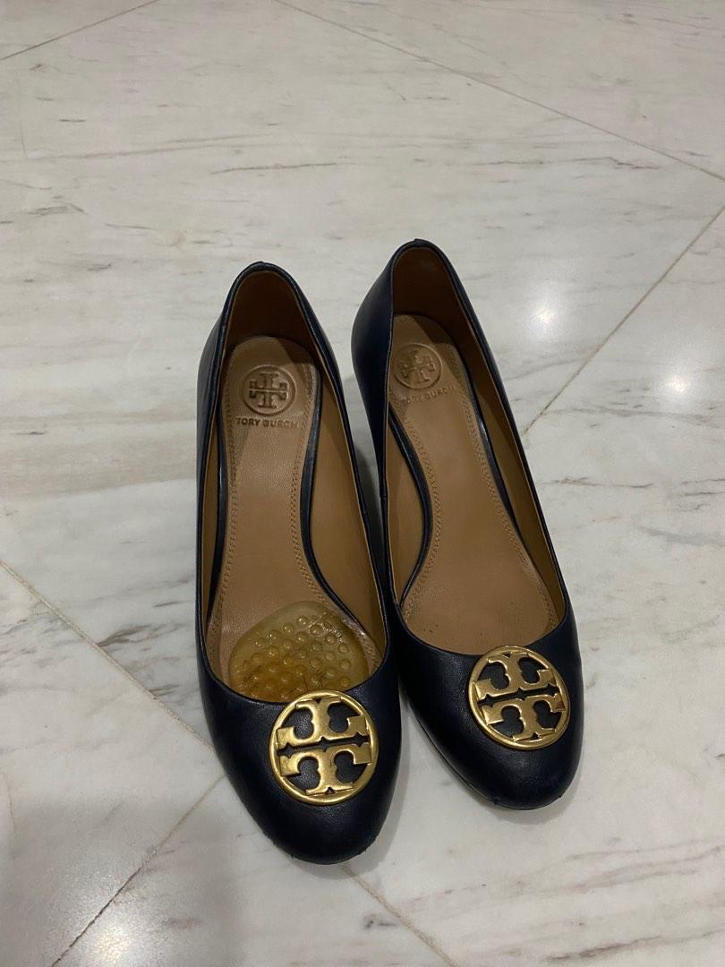 Tory Burch navy blue wedges, Women's Fashion, Footwear, Wedges on Carousell