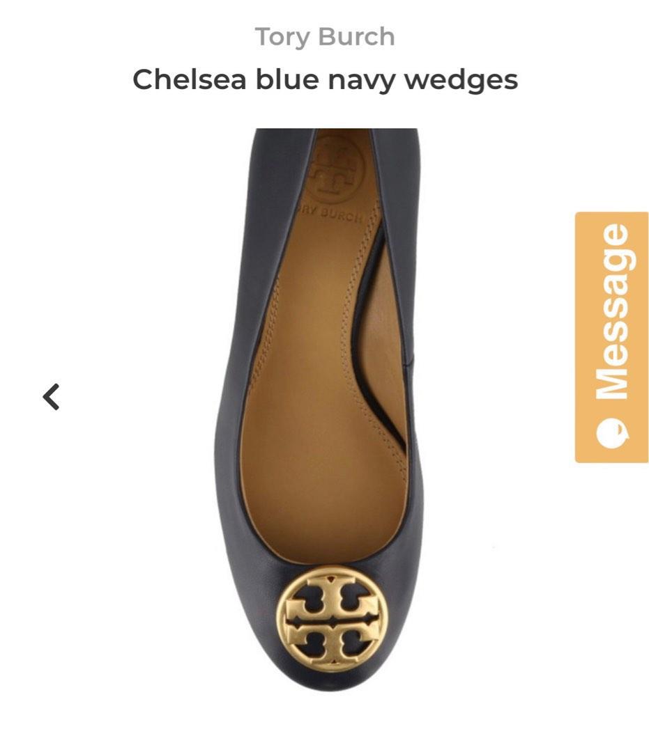 Tory Burch navy blue wedges, Women's Fashion, Footwear, Wedges on Carousell