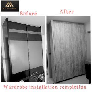 Wallpaper installation wardrobe kitchen cabinet tiles wall door toilet wall