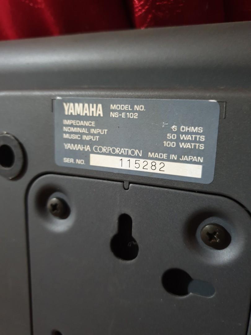 Yamaha NS-E102 Speaker Pair 1992 Released (Category: Soundbars, Speakers & Amplifiers) located in Manila. Submitted by racz03 (Listing ID 1182325217, Image 3). Description: Yamaha NS-E102 Speaker Pair, 1992 Released, Made in Japan, Price that time is around 20,000 yen. (Selling Price 3,500) 50 watts Nominal input 100 watts music input Impedance 6 ohms In Good Condition Slim Type Speaker. 10 cm cone woofer 3 cm cone Tweeter.