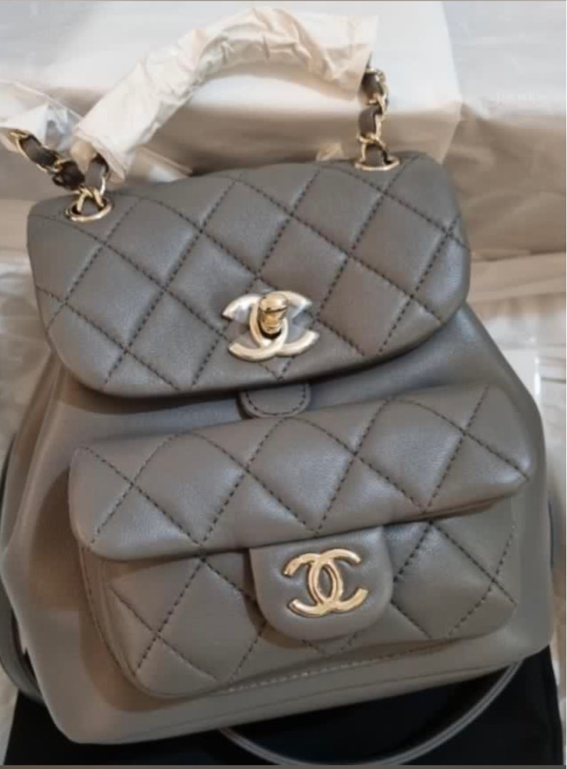 22A Chanel Duma backpack Grey, Luxury, Bags & Wallets on Carousell