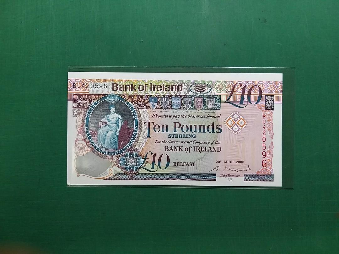 2008年(歐洲)北愛爾蘭老鈔10英鎊BU420596全新直版UNC級, 興趣及遊戲, 收藏品及紀念品, 錢幣- Carousell