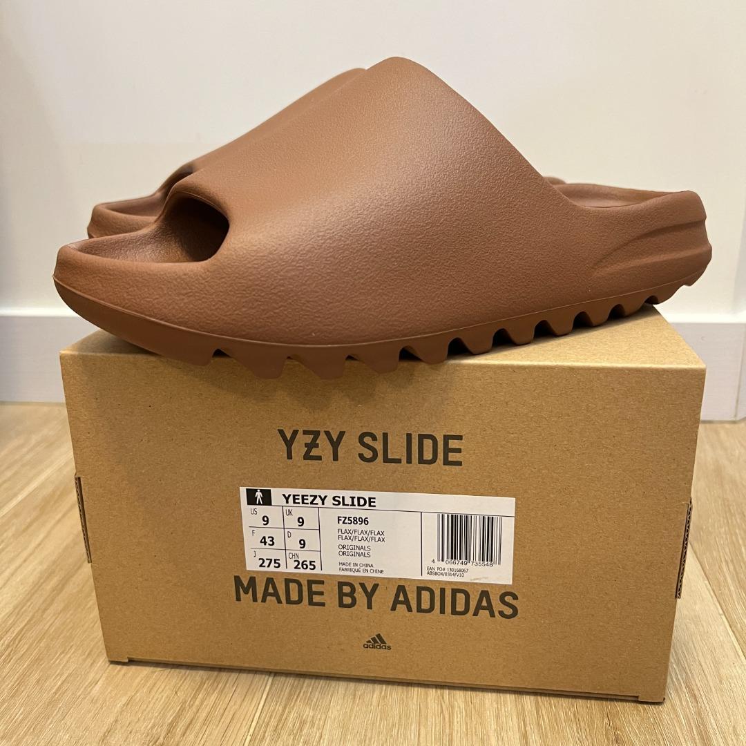 全新有單Adidas Yeezy Slide Flax SZ UK9 US9 EU43 FZ5896, 男裝, 鞋