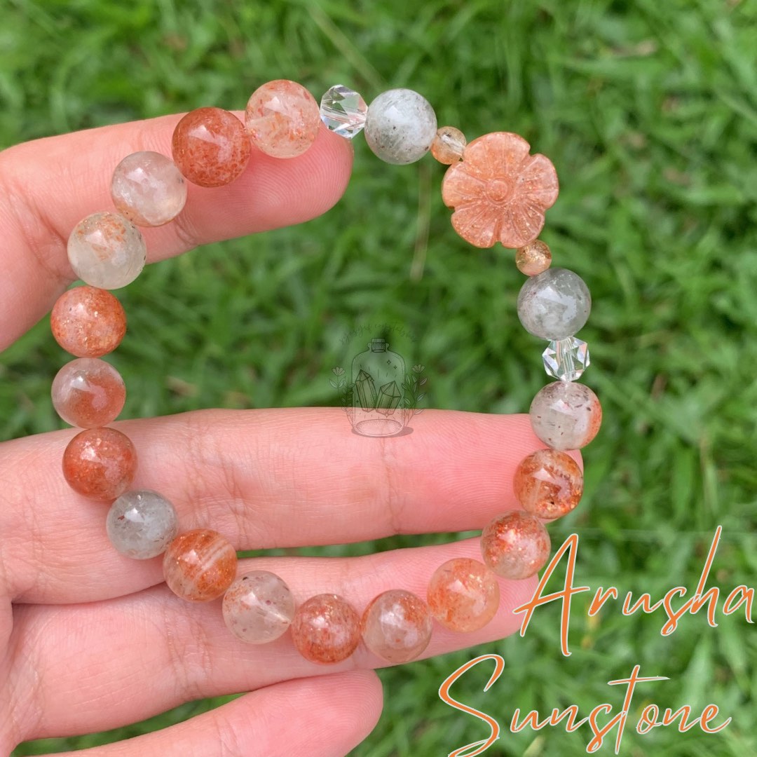 Arusha Sunstone DIY with Golden Sunstone Flower Carving Natural Crystal Bracelet Women s Fashion Jewelry Organisers Bracelets on Carousell