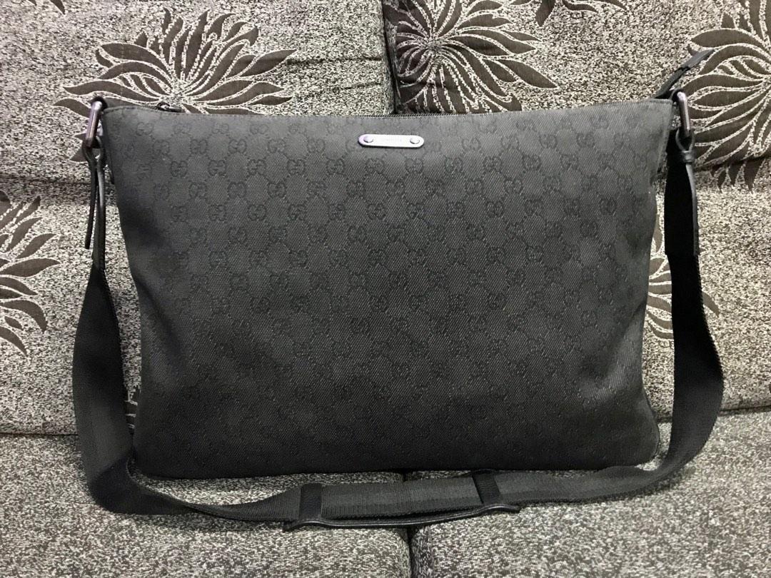 Authentic Gucci Denim Monogram GG Flat Large Messenger Bag