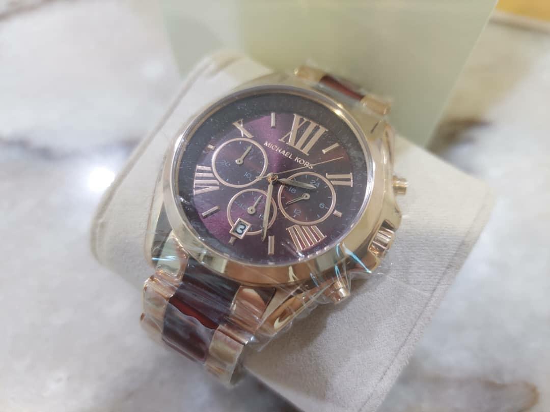 Authentic Michael Kors Women Bradshaw Rose Gold Maroon Chronograph Watch MK 6270