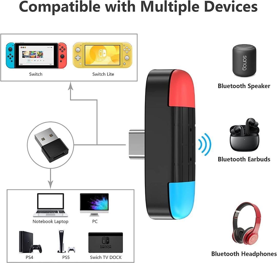 Bluetooth Adapter for Nintendo Switch/Lite, BT 5.0 Wireless Audio  Transmitter with Low Latency USB C to A Converter for Bluetooth Headphone  Speakers