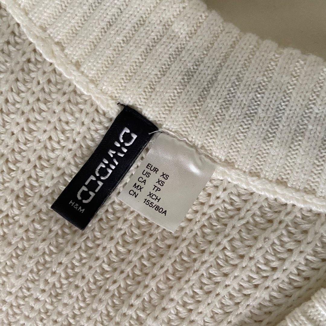 H&M Cable Knit Sweater Fitted Dress White Ivory Petite Light Academia Gilmore Girls Aesthetic