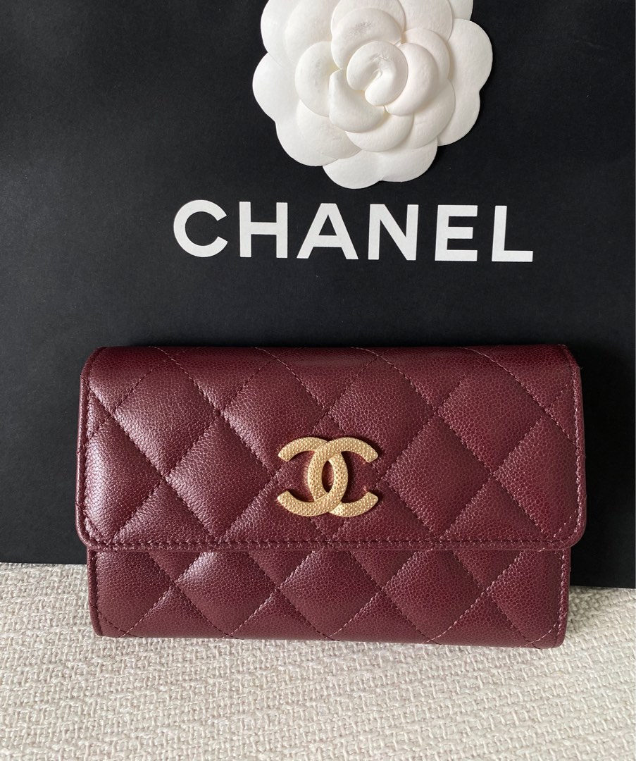 CHANEL Maroon Medium Flap Wallet Caviar Leather GHW 100 AUTHENTIC