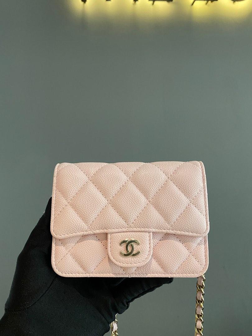Chanel Mini Classic Clutch on Chain In Pink Caviar LGHW Luxury
