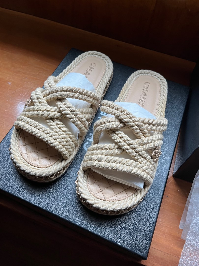 Chanel slides, Women's Fashion, Footwear, Sandals on Carousell