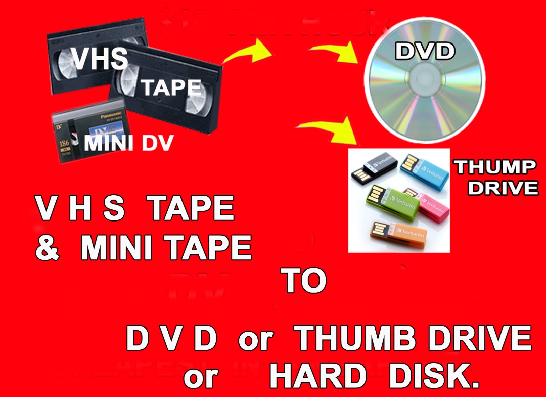CONVERTION OF VIDEO TAPES, MINI DV TAPES, H8 TAPES TO THUMB DRIVE