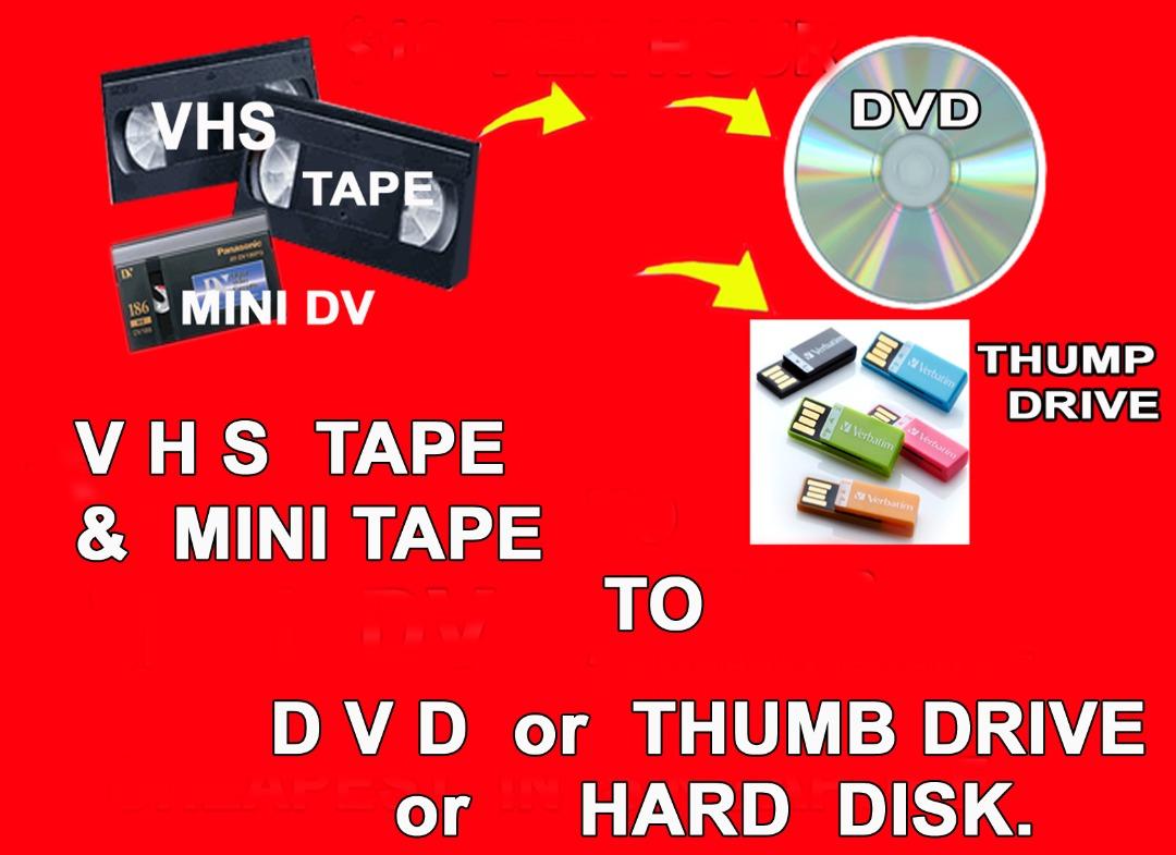 CONVERTION OF VIDEO TAPES, MINI DV TAPES, H8 TAPES TO THUMB DRIVE