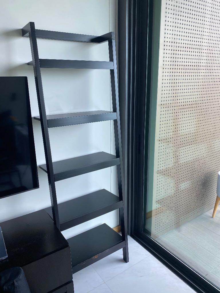 Crate & Barrel Sawyer Black Leaning Bookcase, Furniture & Home Living